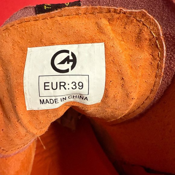 Unique Red Leather Ankle Boots – Low Heel, Lace-Up, Side Zipper, Size 39 (US 8) - Picture 8 of 12